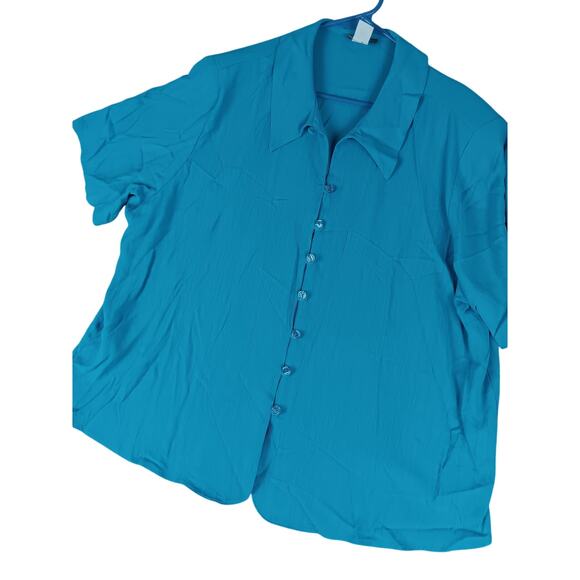 Vtg Urban Works Blouse Women's 2X Light Ice Blue 80s Breathable Summer Casual - Picture 3 of 11